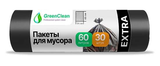 Мешки для мусора 60 л, 30 шт, 12 мкм, ПНД, черные 60х70 см, GreenClean - Вид 1